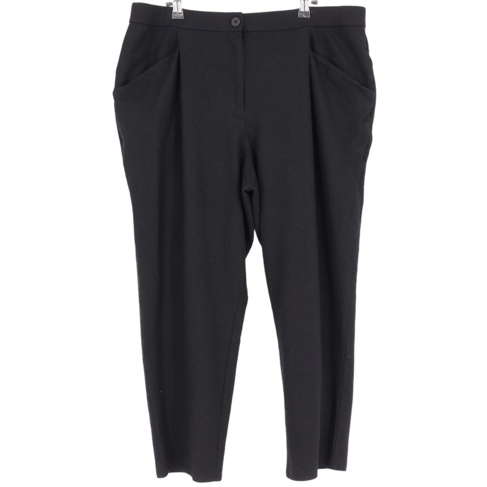 Eileen Fisher Women's Black Wool Pleated Tapered Trousers Size L Business Office